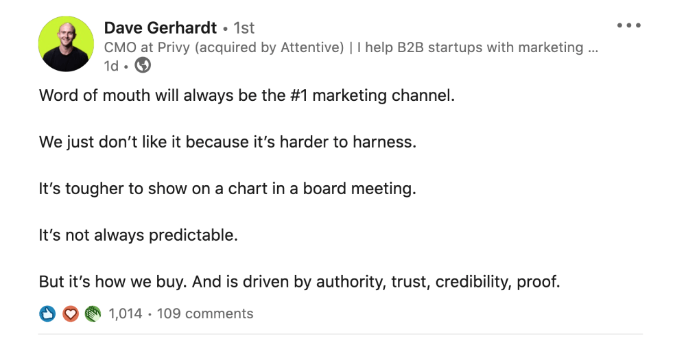 Dave Gerhardt quote on Word of Mouth's effectiveness