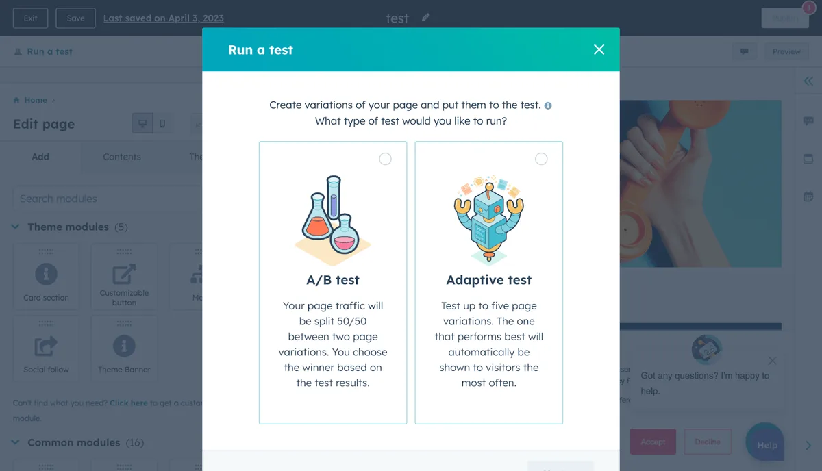 Adaptive testing